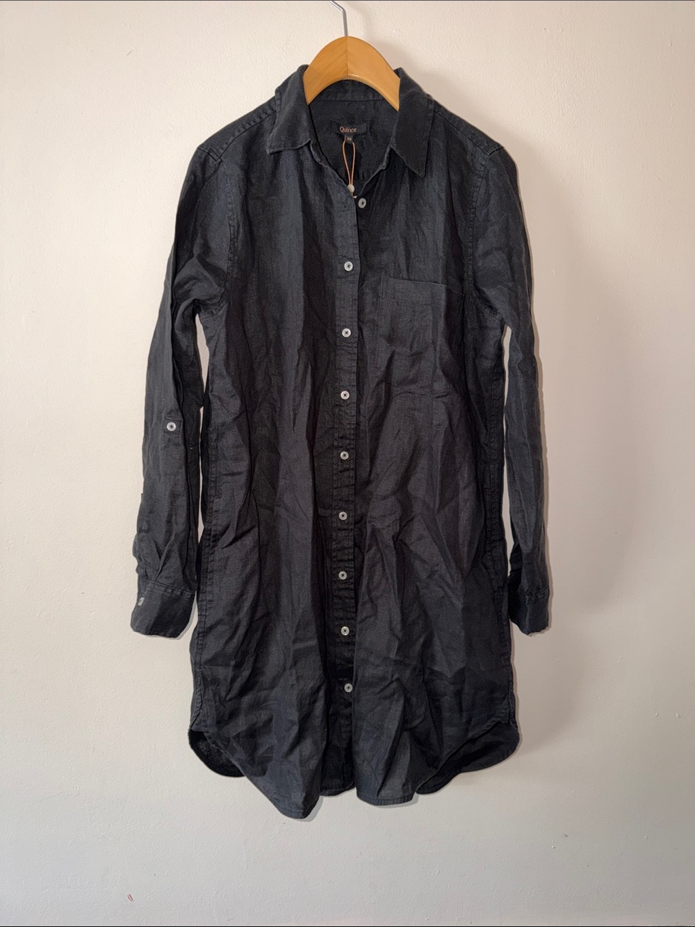 Quince European Linen Shirt Dress in Black - Picture 8 of 10
